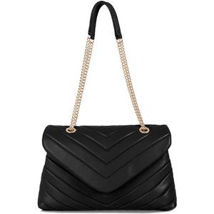 Black  Sleek  Adjustable Chain Strap Quilted Crossbody Purse